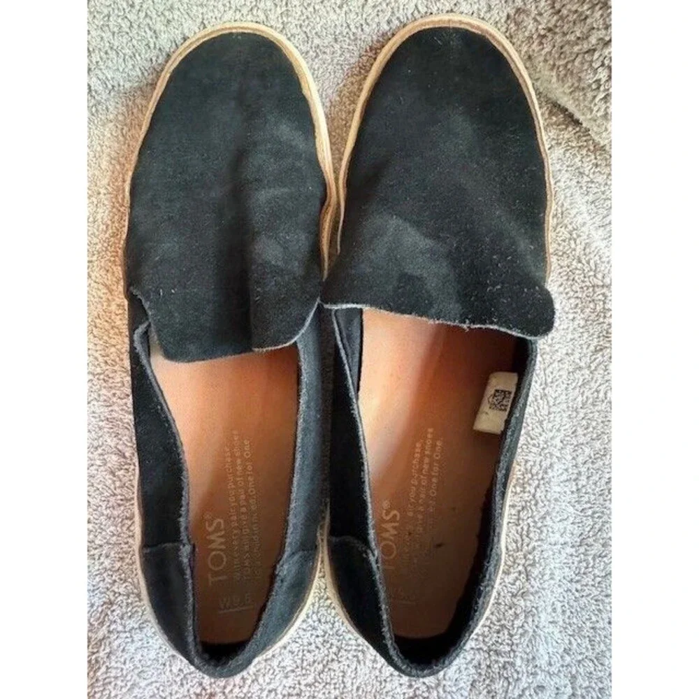 TOMS Sunset Women’s‎ Black Loafer Suede Leather Slip On Comfort Shoes Size 9.5